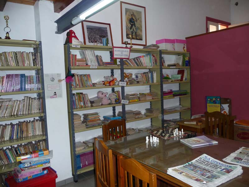 Biblioteca: estanterías y mesa de lectura